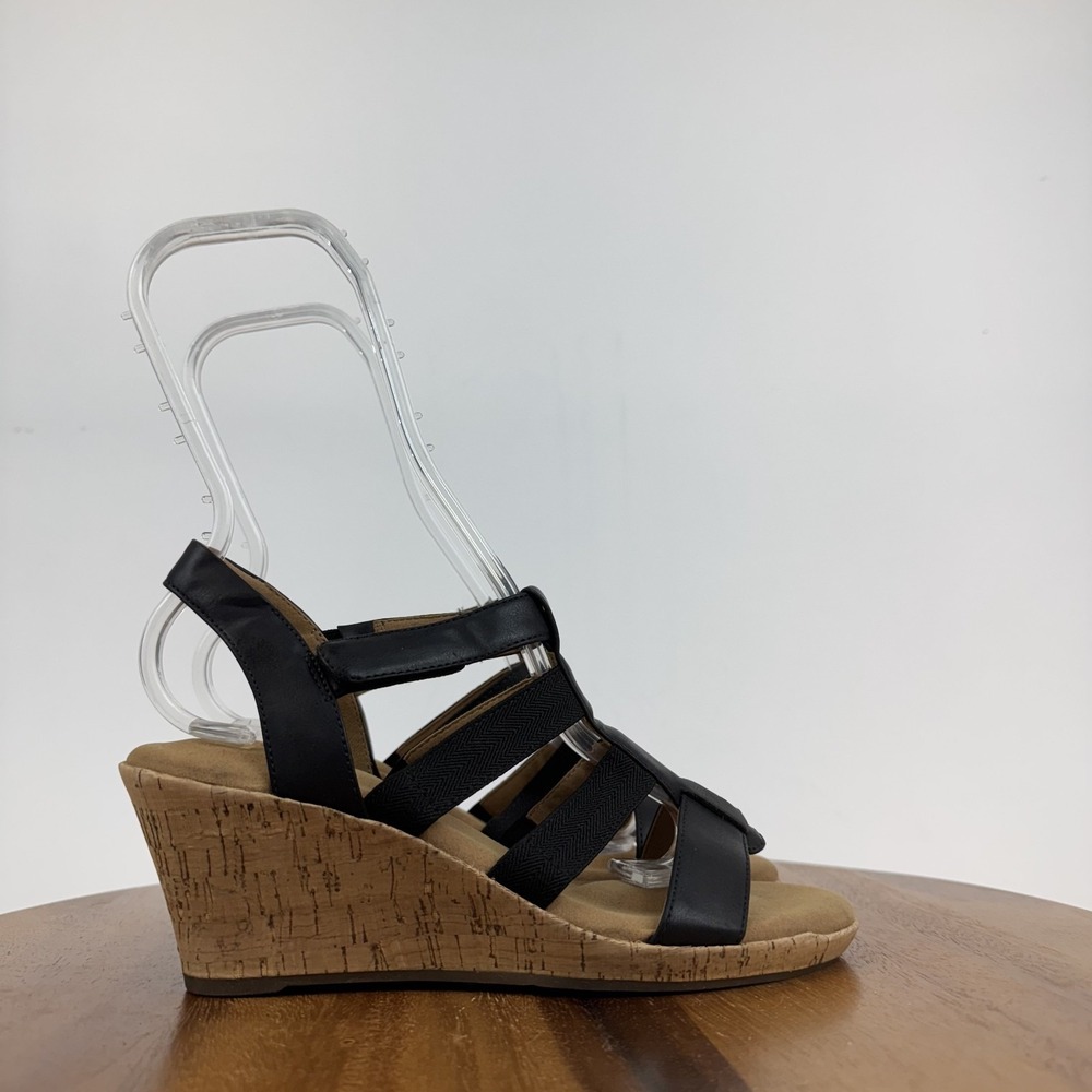 New Womens Rockport Briah Gladiator Cork Black Faux Wedge Sandals Size 6.5‎ M